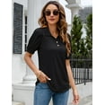 thumbnail image 2 of ZHENWEI Women Casual V-Neck Polo T-Shirts Loose Puff Short-Sleeve Tops Button Down Collared Tunic Blouse, 2 of 7
