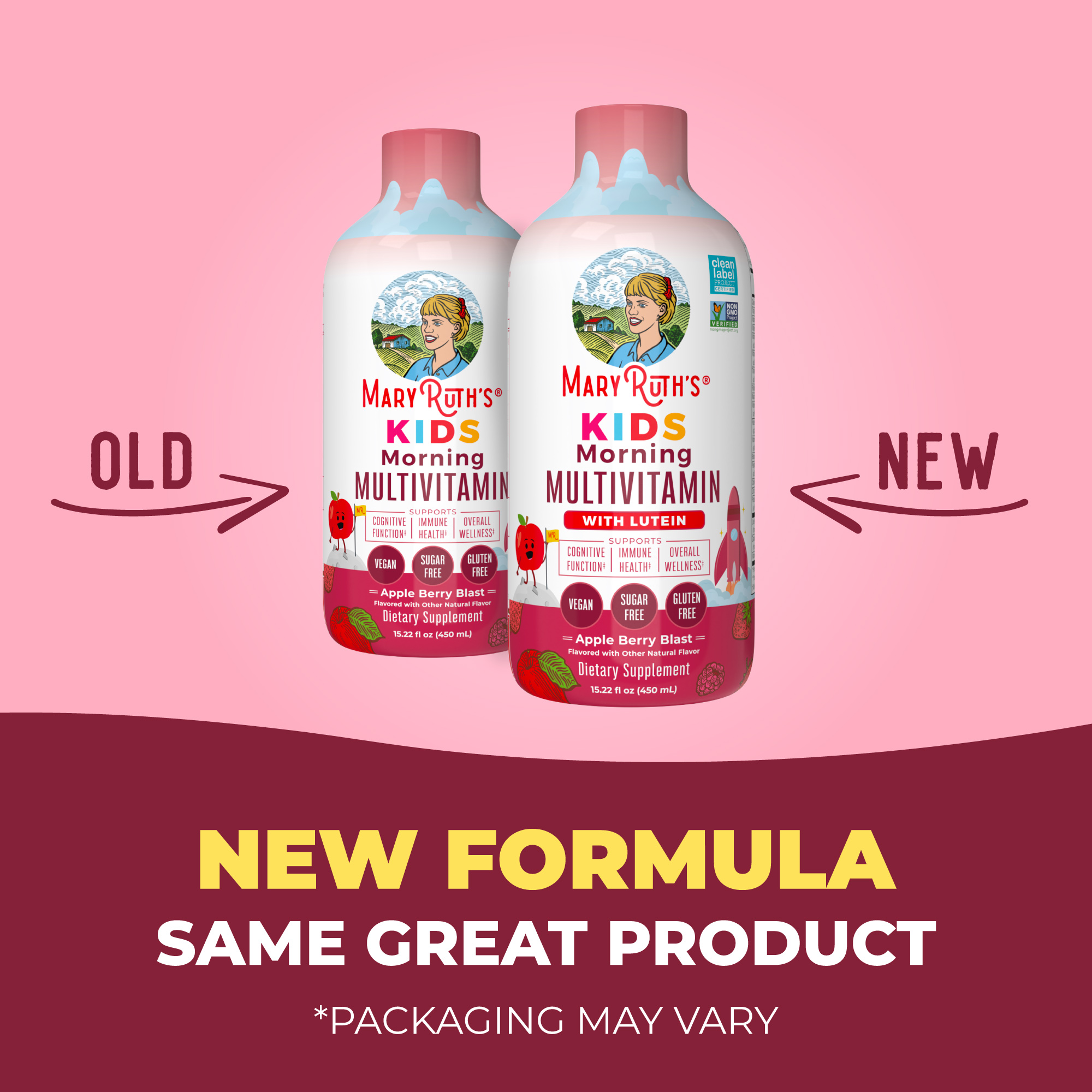 (2 pack) MaryRuth's Kids Liquid Multivitamin with Lutein, Immune Support, Overall Health, Apple Berry Blast Sugar-Free Vegan Gluten-Free Ages 1+, 15.22 fl oz