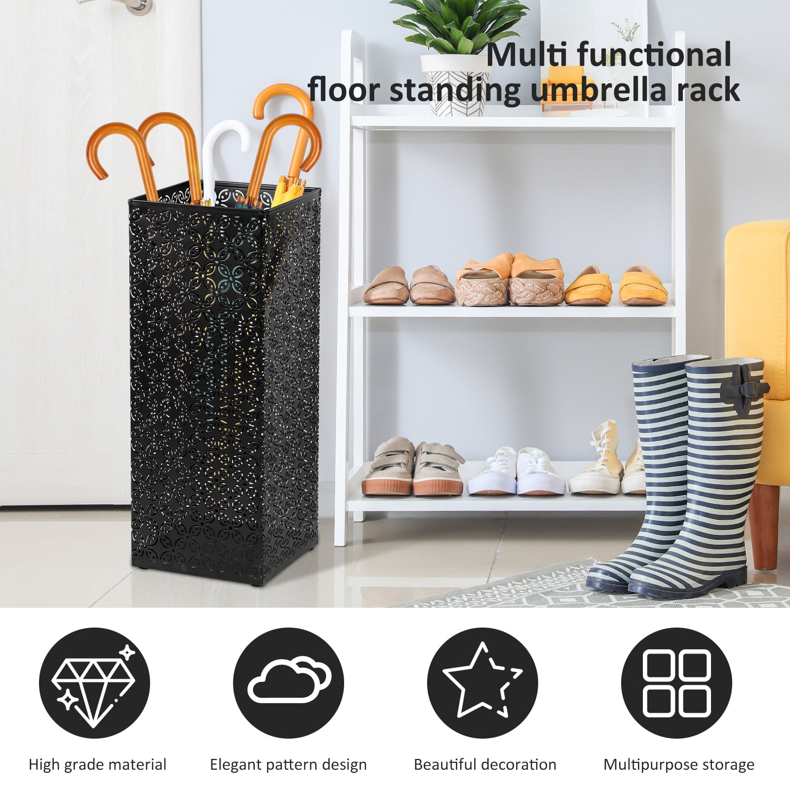 Metal Umbrella Holder Square Umbrella Stand Iron Umbrella Bucket Sturdy Umbrella Stand Stable Umbrella Bucket Large Storage Space Umbrella Stand Suitable for Umbrellas