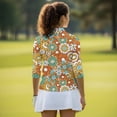 thumbnail image 5 of Uorisanigo Hippie Flower Athletic Polo Workout Tops for Women Casual Versatile Women's Dry-Fit Golf Polo Shirts Fashion 3/4 Roll Sleeve Zip Up Collar Outing Wear for Workout Sports, 5 of 7