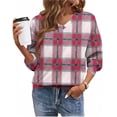 thumbnail image 6 of qucoqpe Plus Size Fleece Plaid Sweatshirt for Women Casual V Neck Long Sleeve Shirts Womens Fall Winter Pullover Tops, 6 of 7