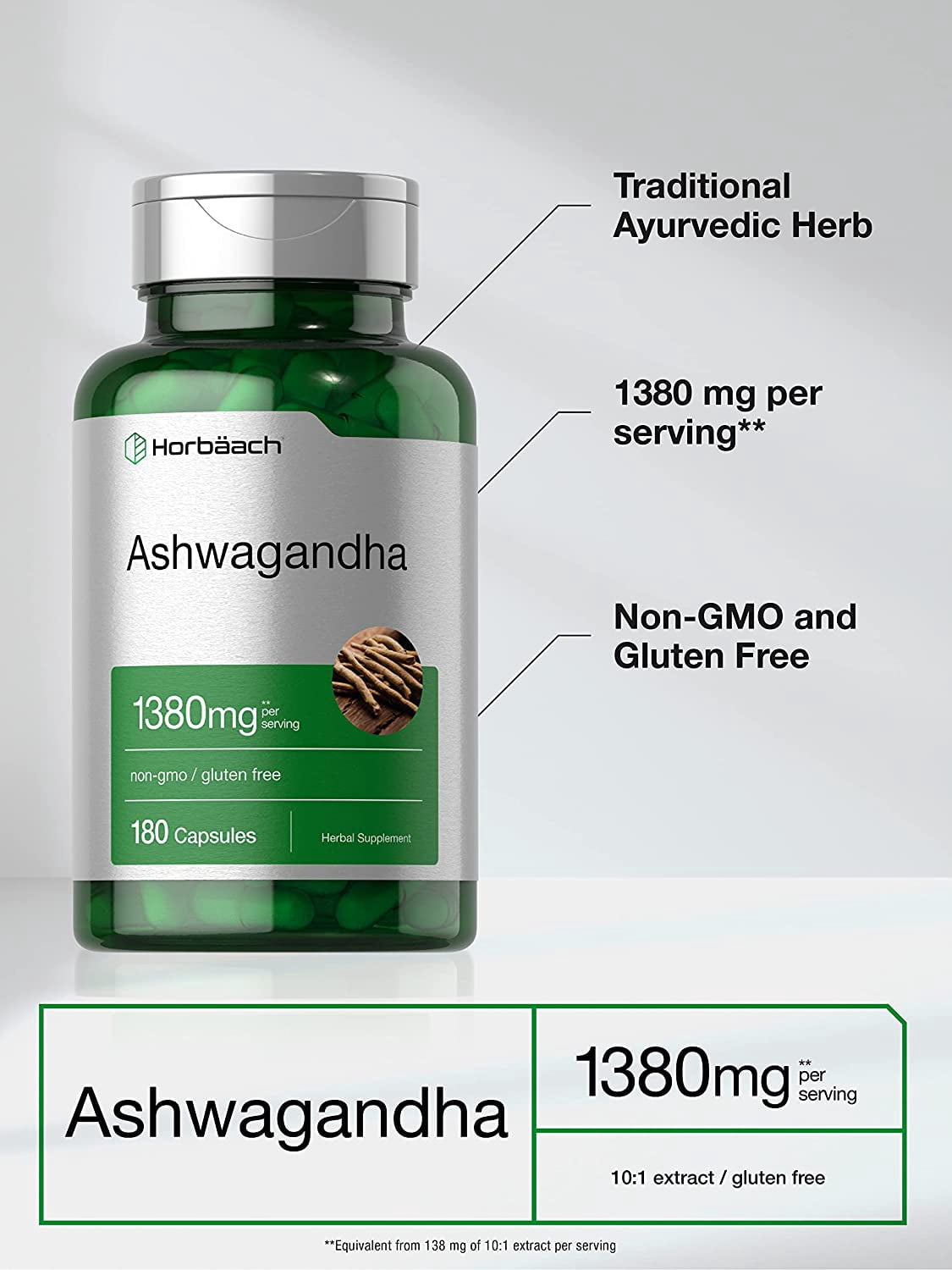 Ashwagandha Capsules 1380mg | 180 Count | Root Extract | Supplement for Men and Women | by Horbaach