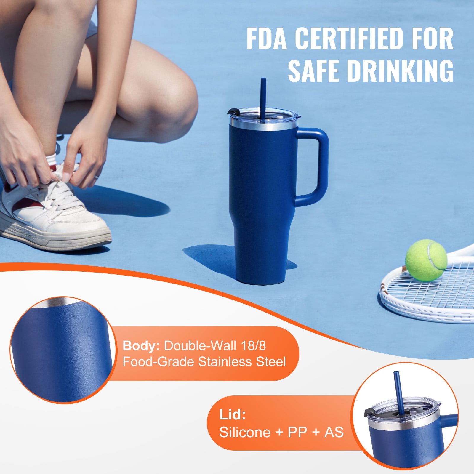 KFFKFF 40 oz Thermally Protected Water Container, Metallic Athletic Beverage Holder with Cover, Portable Journey Java Tumbler Dual Layered, Leakproof Wilderness Hydration Vessel, Blue