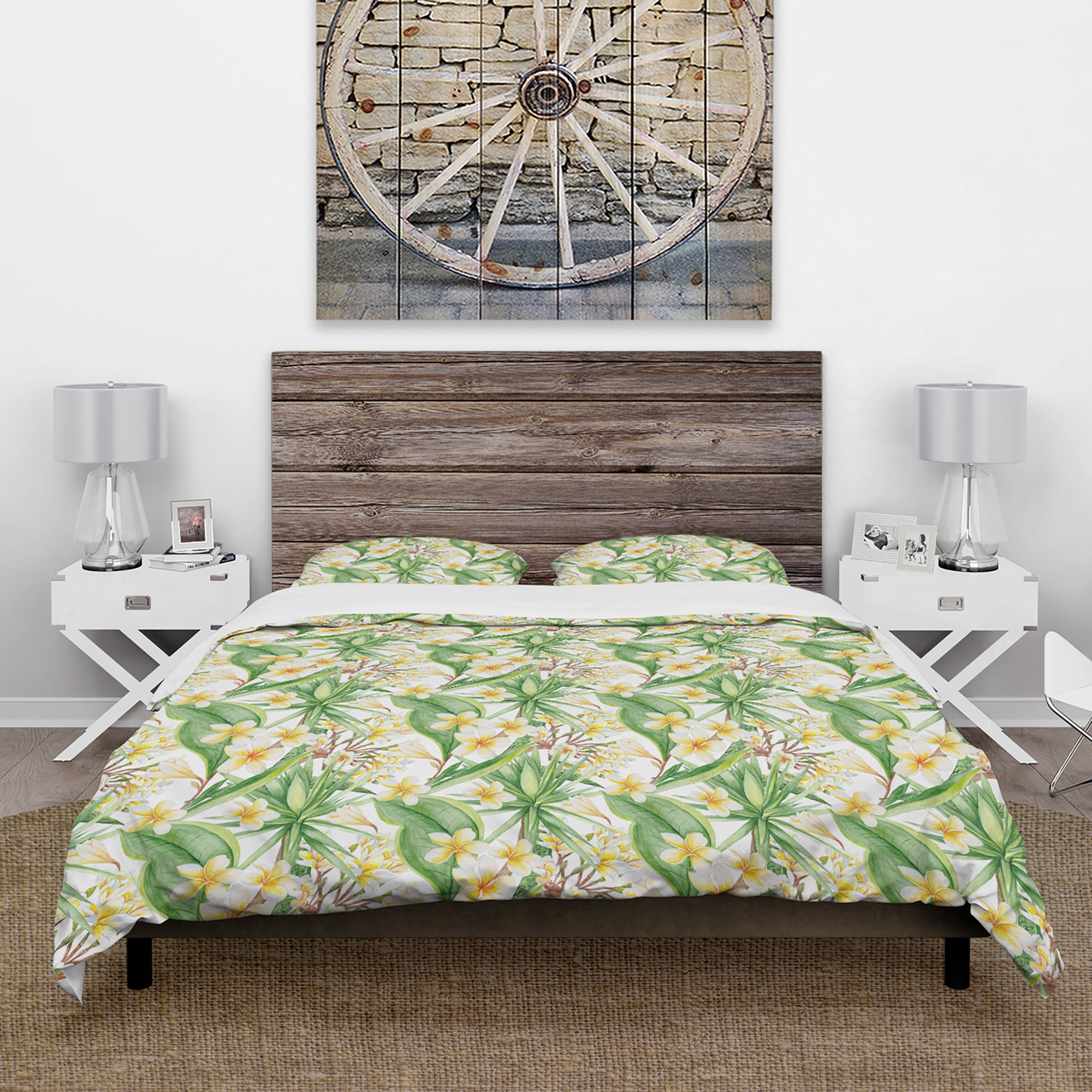 Designart 'White Tropical Flowers in Botanic Setting' Floral Duvet Cover Set