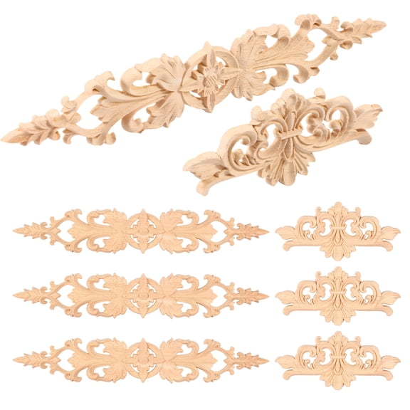 Wekvgz 8 Pcs Wood Appliques DIY Furniture Appliques Carved Wood Appliques for Furniture Decorative Wood Furniture Appliques for Mirror Bed Door Cabinet Wardrobe 2 Sizes
