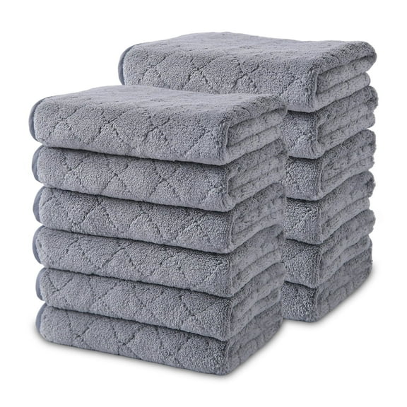 Beartech Bath Towel Set 12 Pack Washcloths Ultra Soft & Less Lint Microfiber Plush Highly Absorbent Quick Dry Face Towel Luxury Towels Set Wash Cloths Fingertip Towels -Dark Gray