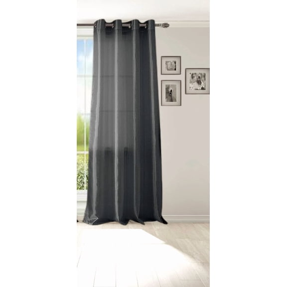 Gorgeous Home Linen 1 Panel Myra Black Semi-Sheer Faux Silk Antique Grommets Window Curtain 108in Extra Long