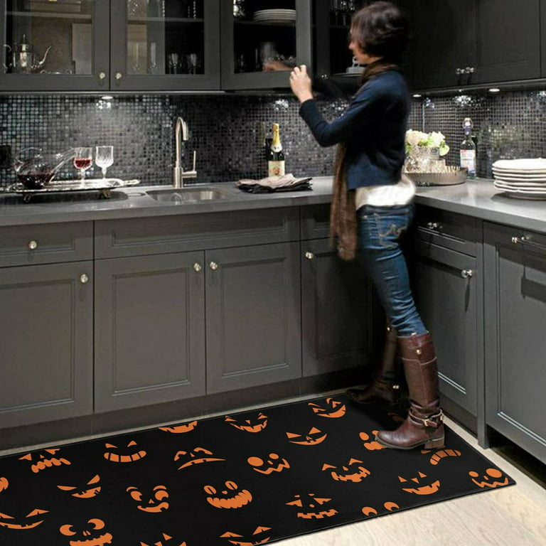 Xsinufn Halloween Kitchen Mat,Ghost Pumpkin Decorative Black