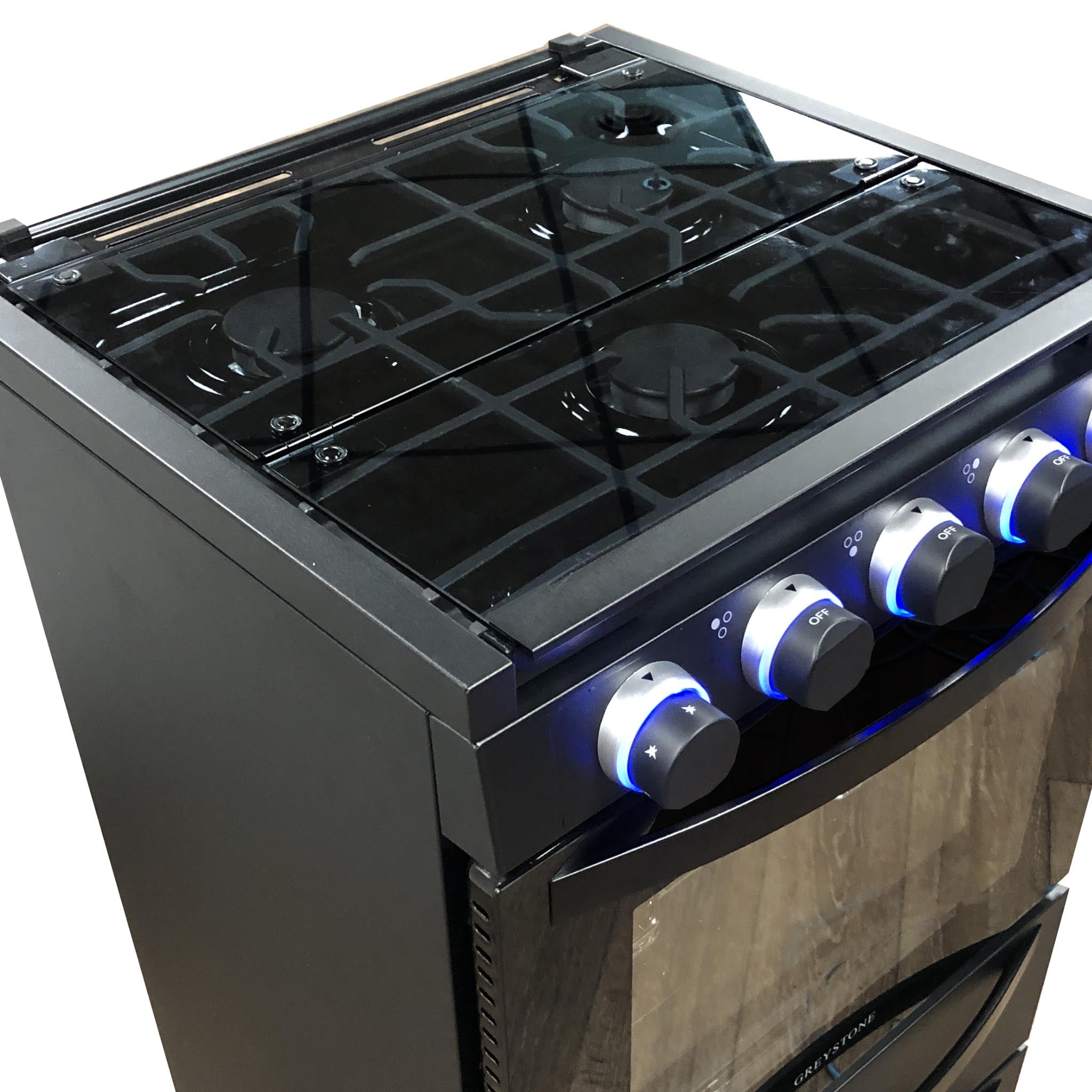 RecPro RV Stove GAS Range 21 Tall Optional Vented Range Hood Black or Silver Color options (Silver, No Vented Range Hood)