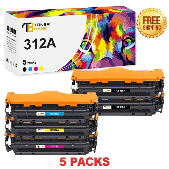 Toner Bank 5-Pack Compatible Toner for HP CF380A CF381A CF382A CF383A 312A Color LaserJet Pro MFP M476nw M476dn M476dw (2Black   1Cyan   1Yellow   1Magenta)