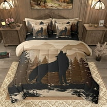 Homewish Rustic Wolf Animal Twin Bedding Sets 7-Piece, Woodland Wildlife Bedding Comforter Set, Countryside Theme Reversible Sheet Sets, Microfiber Bedroom Decor