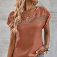 thumbnail image 5 of Women T Shirt Hollow Out Round Neck Plain Casual Comfortable Short Sleeve Top for Home Daily Leisure Brown XL, 5 of 8