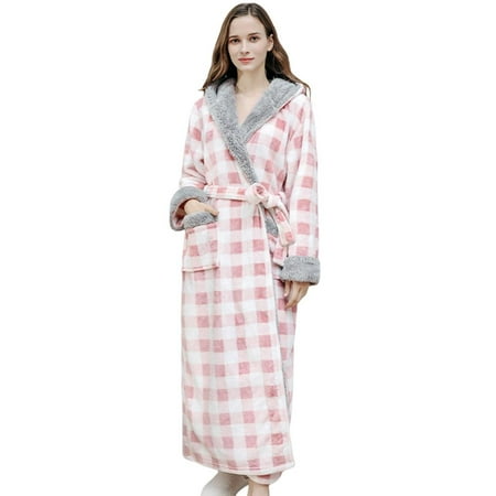 

Women s Warm Fleece Robe with Hood Long Plush Bathrobe