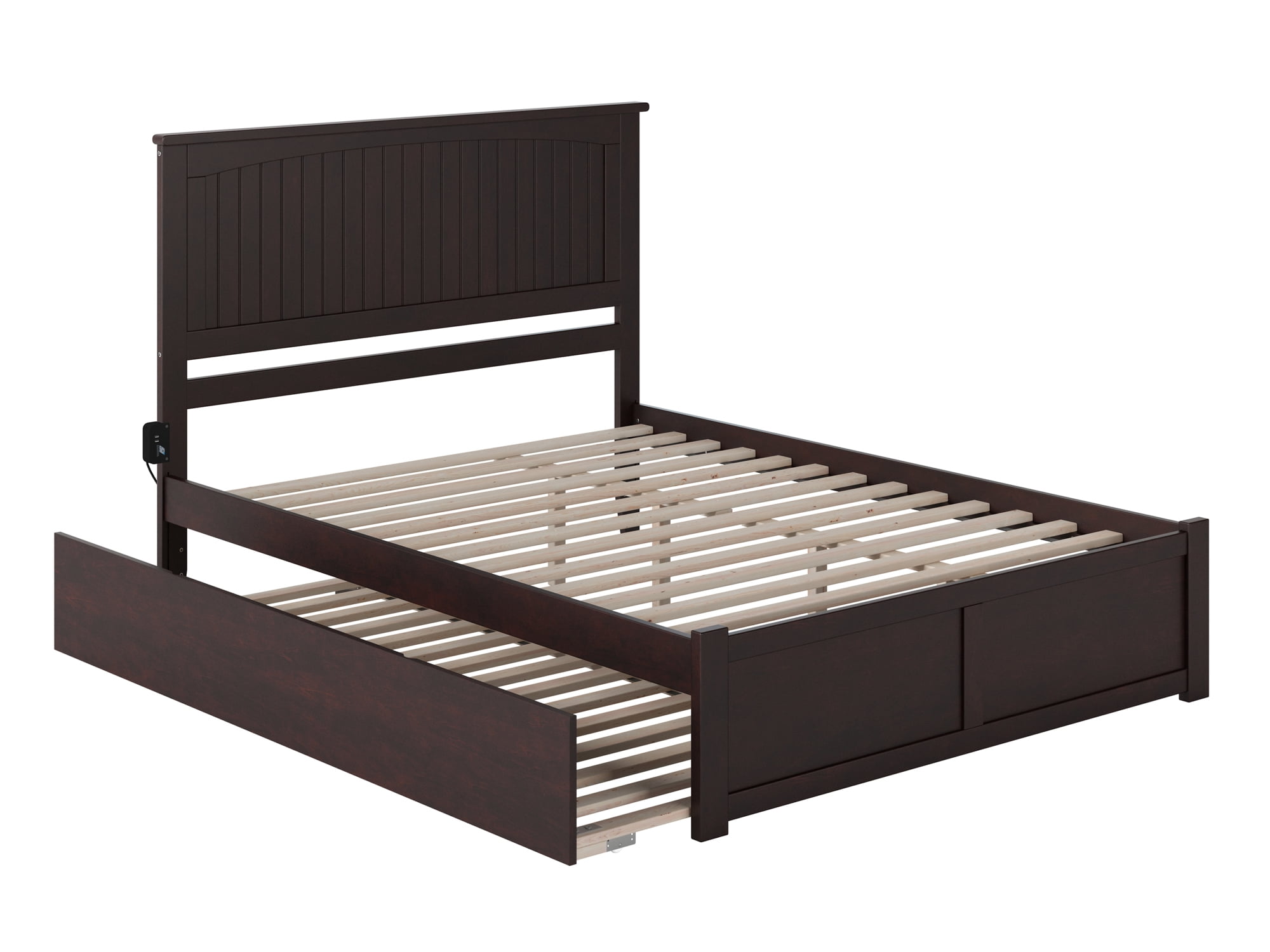 AFI Nantucket Queen Wood Platform Bed with Headboard Footboard & Twin XL Trundle, Espresso