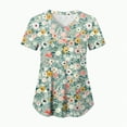 thumbnail image 2 of TOWED22 Holiday Scrub Tops for Women Short Sleeve Vneck Stretchy Nurse Workwear Uniforms Cute Printed 2 Pockets Scrub Shirt(Sky Blue,L), 2 of 6