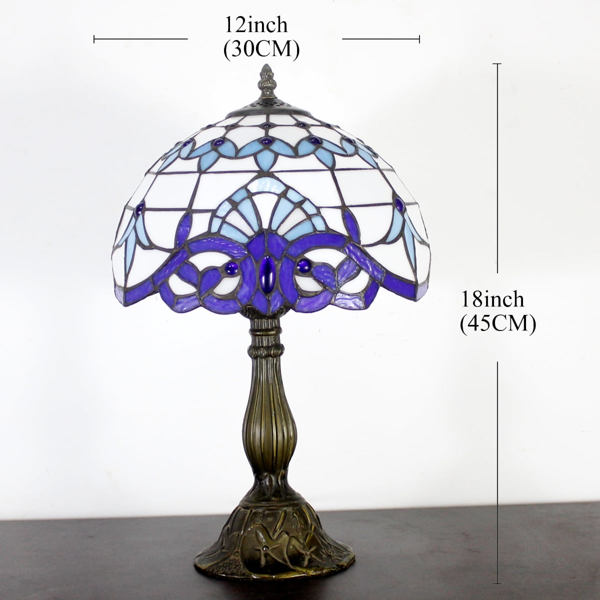 Tiffany Table Lamp Bedside Navy Blue Baroque Stained Glass Style Desk Reading Light 18" Inch Tall Living Bedroom Vintage Memory Sympathy Library Banker Boho Victorian Type