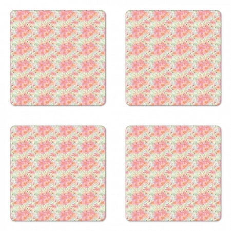 

Garden Art Coaster Set of 4 Botanical Romantic Flowers and Herbs in Pastel Colors on Off White Background Square Hardboard Gloss Coasters Standard Size Multicolor by Ambesonne