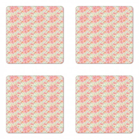 

Garden Art Coaster Set of 4 Botanical Romantic Flowers and Herbs in Pastel Colors on Off White Background Square Hardboard Gloss Coasters Standard Size Multicolor by Ambesonne