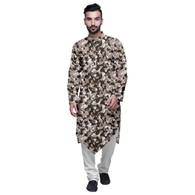 Atasi Kurta pour Homme en Coton Flex Imprimé Col Chinois Kurta Long pour Homme Chemise