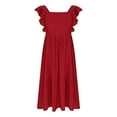 thumbnail image 6 of Milgrthf Girls Dresses Kids Summer Boho Ruffle Sleeve A-Line Swing Tiered Maxi Dress 6-15 Years Red, 6 of 9