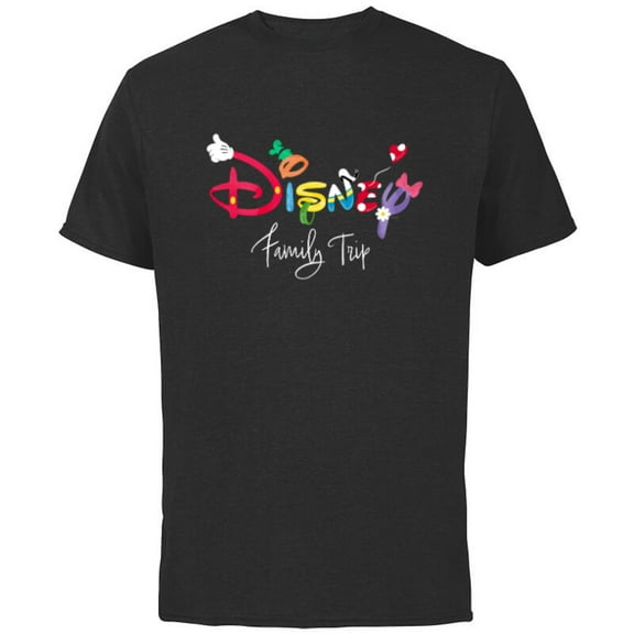 Disney Mickey & Friends Character Letters Disney Family Trip - Short Sleeve Cotton T-Shirt for Adults - Customized-Black