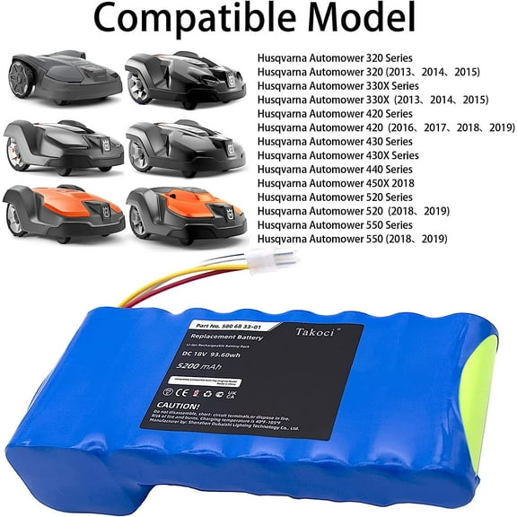 Battery for Husqvarna  Automower 320 330X 430 AM440 550 AM550 Automower 420  Automower 520 589585701 588146401 589585201 5200mAh