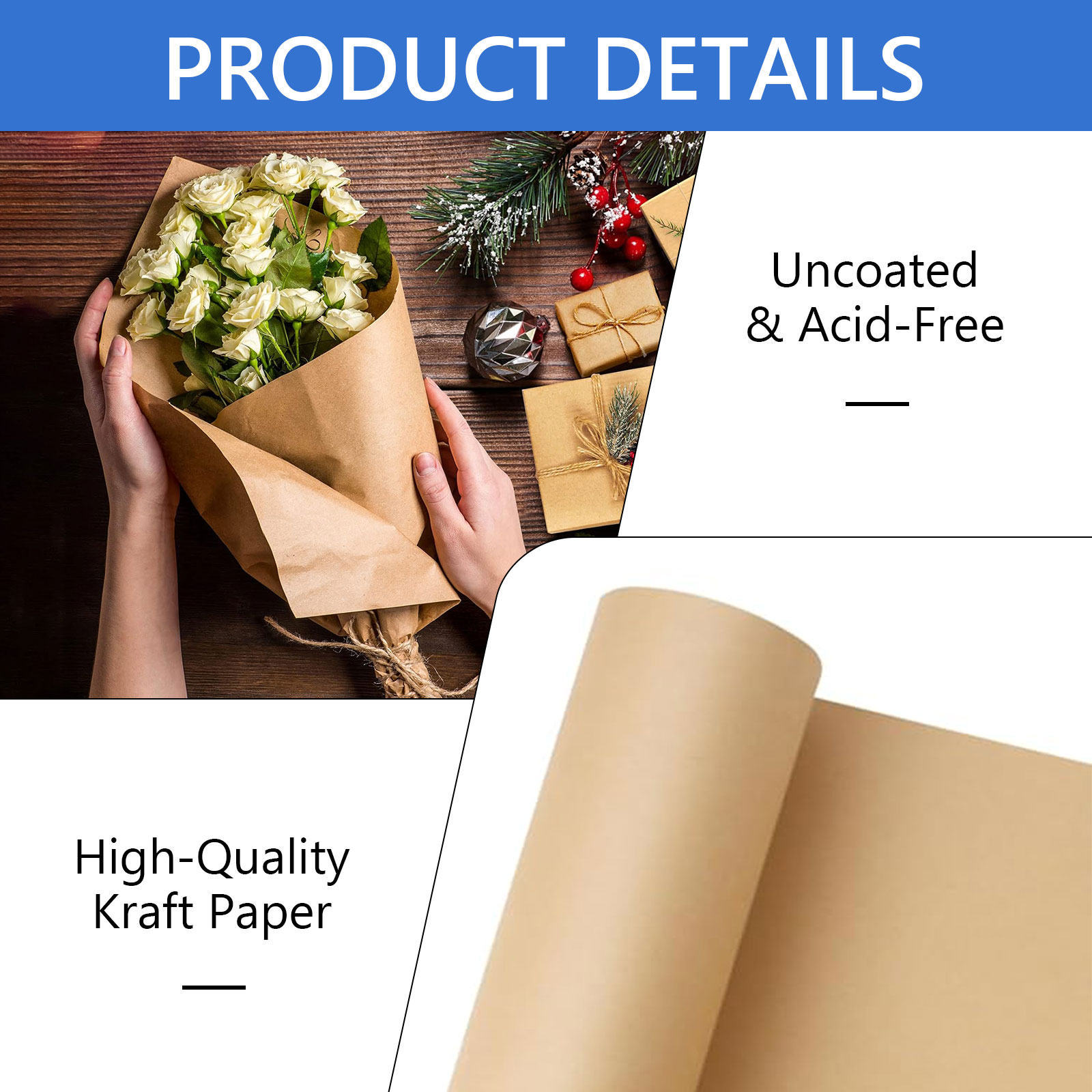 Tripumer Brown Kraft Paper Roll, 17.3" x 33 ft photo 7