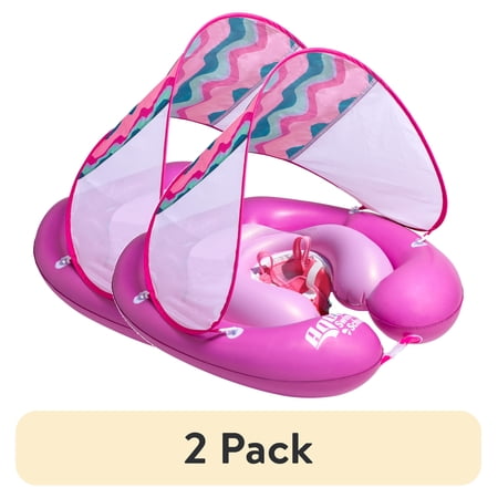 (2 pack) Aqua SwimSchool 2-in-1 Pool Cruiser Baby Float for Infants, 3-18 Months, 12-24 lbs, Pink