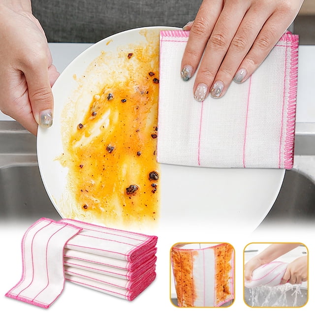 Dishwashing Cloths for Kitchen - 5-Pack Absorbent & Non-Greasy Yarn Cleaning Rags for Dishes & Countertops