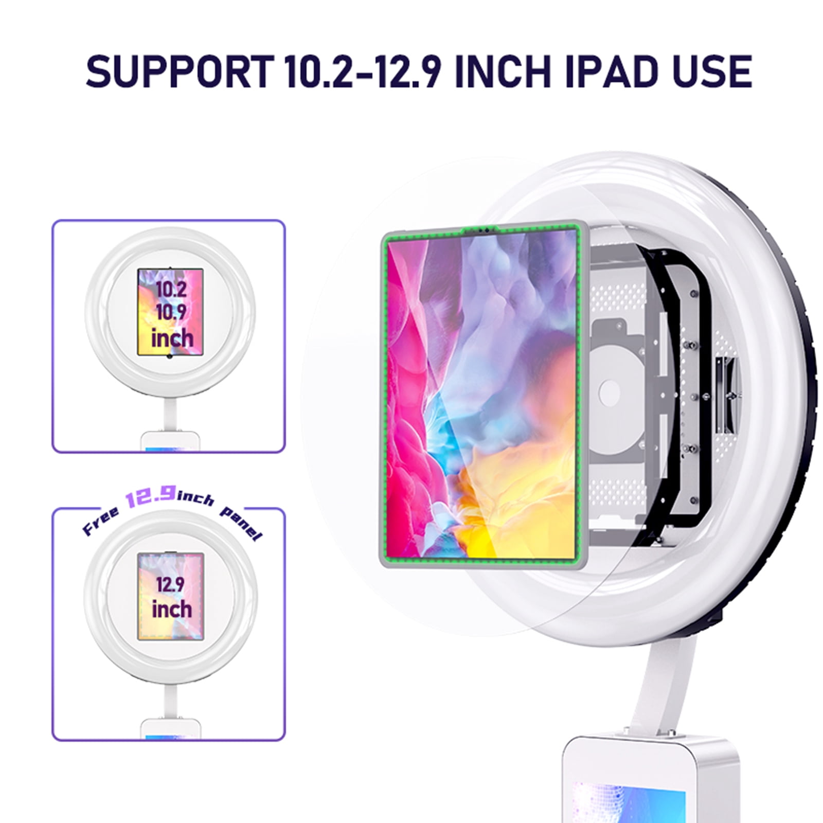 Ipad Photo Booth,Compatible with 10.2in-12.9in, APP Control Ring Box, Music Sync, Free customized Logo,Flight Case