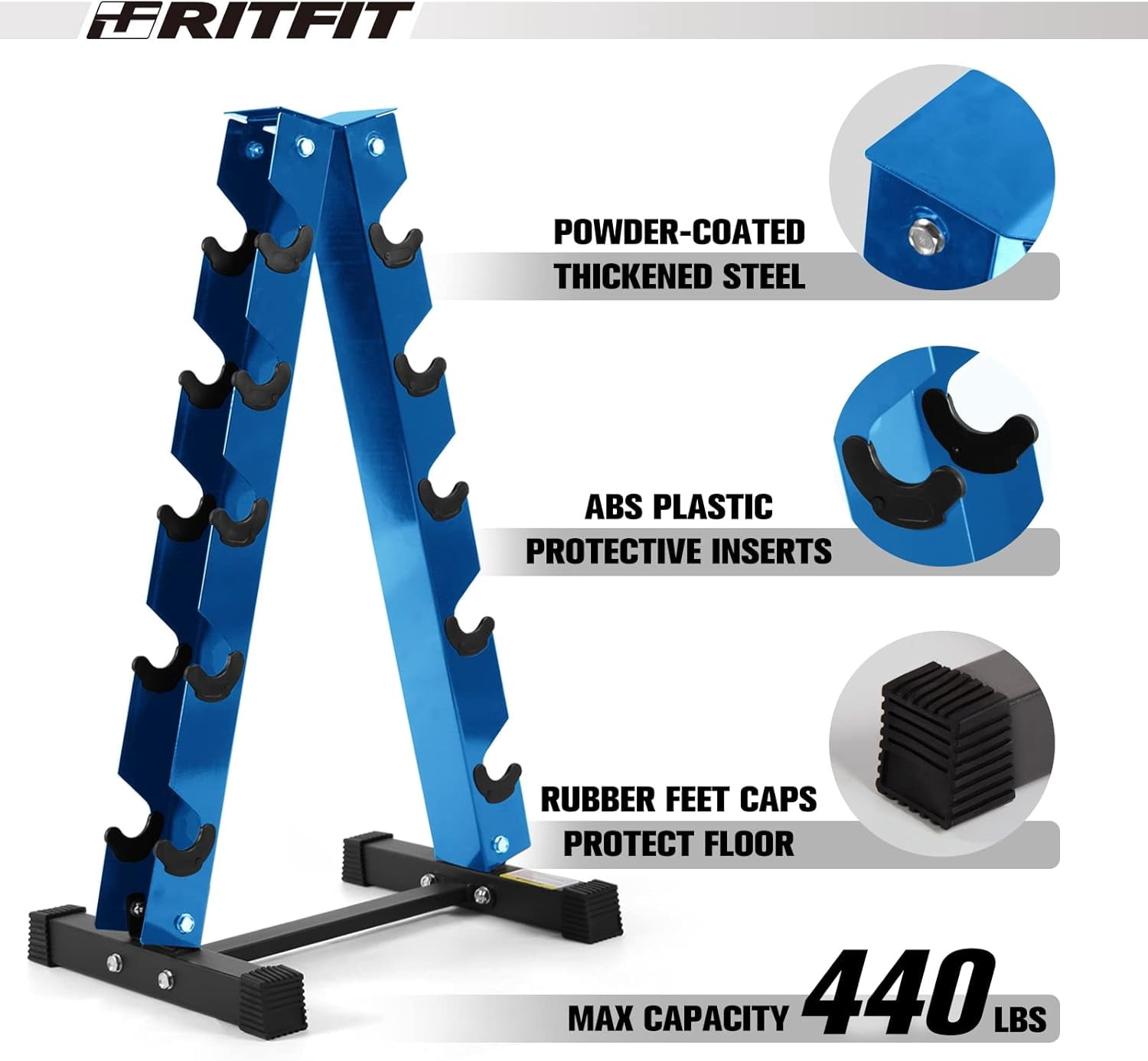 RitFit 250LB Rubber Hex Dumbbell Sets with Weights Rack, Multiple Color Choices Available, Great Gym Equipment for Home, Strength Training, Workouts (250LB, Blue)