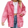 thumbnail image 1 of Women'S Button-Down Vintage Ripped Blue Denim Jacket Pink XL, 1 of 9