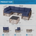 thumbnail image 4 of Ainfox 7 Pieces Outdoor Wicker Patio Furniture Set, Adjustable Backrest Sectional Conversation Couch with Thick Cushions & Coffee Table for Garden Porch Poolside, Brown/Blue, 4 of 8