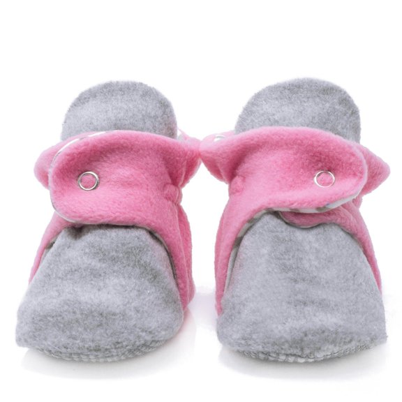 Anti-Slip Sole, Fleece Baby Booties, Newborn Home Booties, Sweat Proof Organic Cotton Lining, Gray Pink