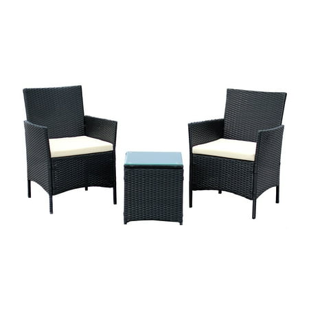 3-Piece Compact Outdoor/Indoor Garden Patio Furniture Set Black PE