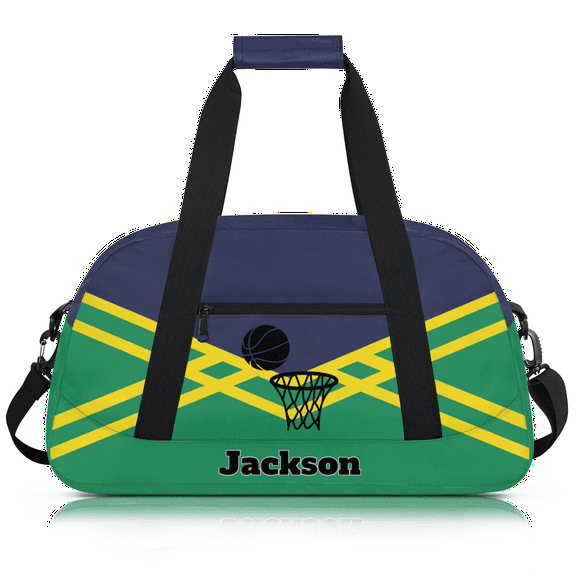 Herdesigns Personalized Basketball Duffel Bag Sport Bag Custom Gym Bag with Name, Dance Bags Weekender Bags Overnight Bags Travel Bag, Green Blue
