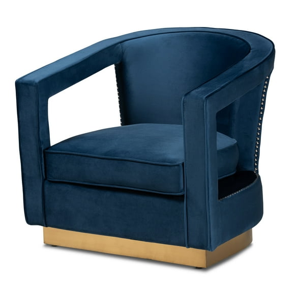 Velvet Armchair Modern Luxe Navy Blue Accent Chair Gold Base Living Room Decor