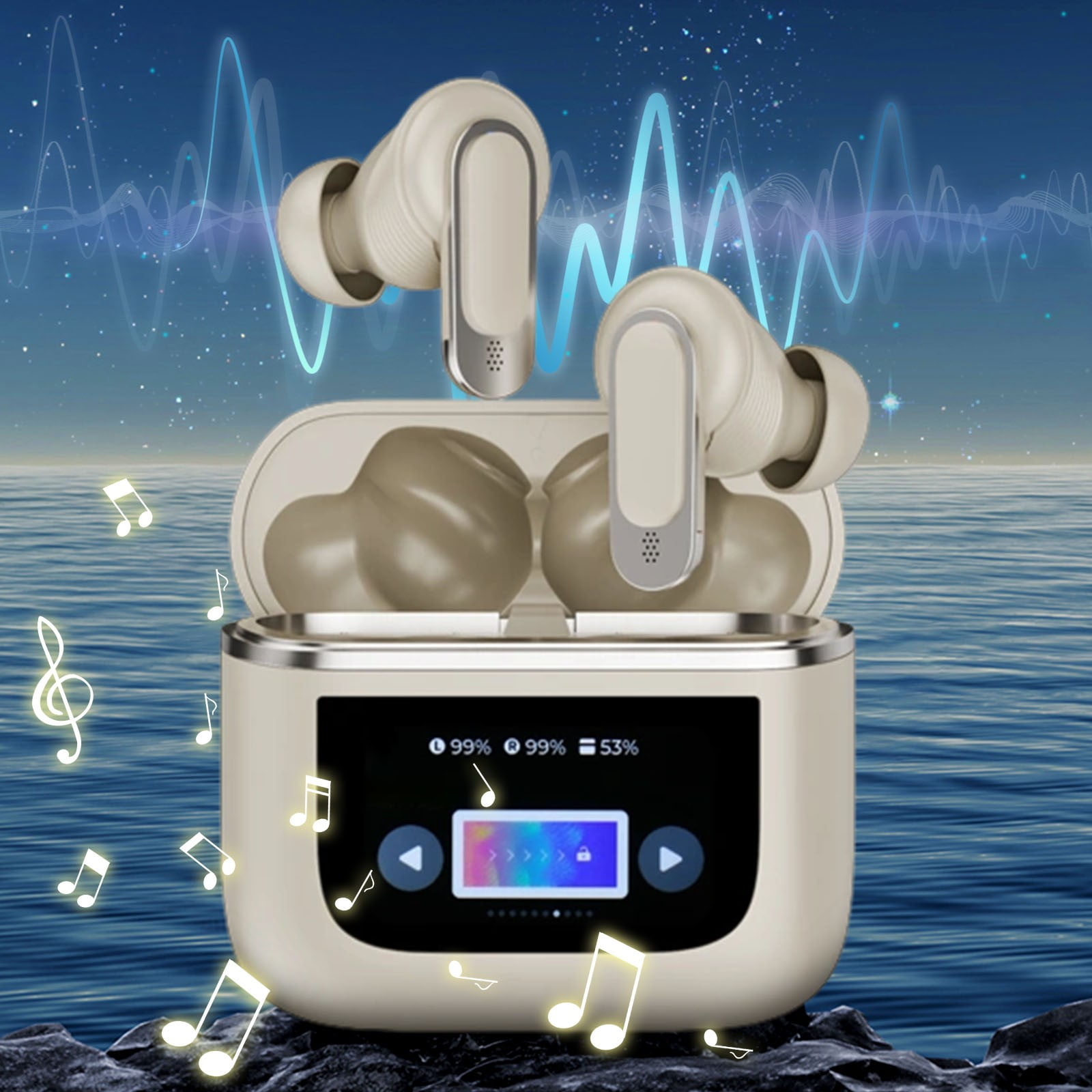 Yunuuuoa V8 Bluetooth Earbuds with LED Display Smart Surround Sound Noise Cancelling Wireless Headphones Waterproof Long Battery Life for Travel Workout Commuting