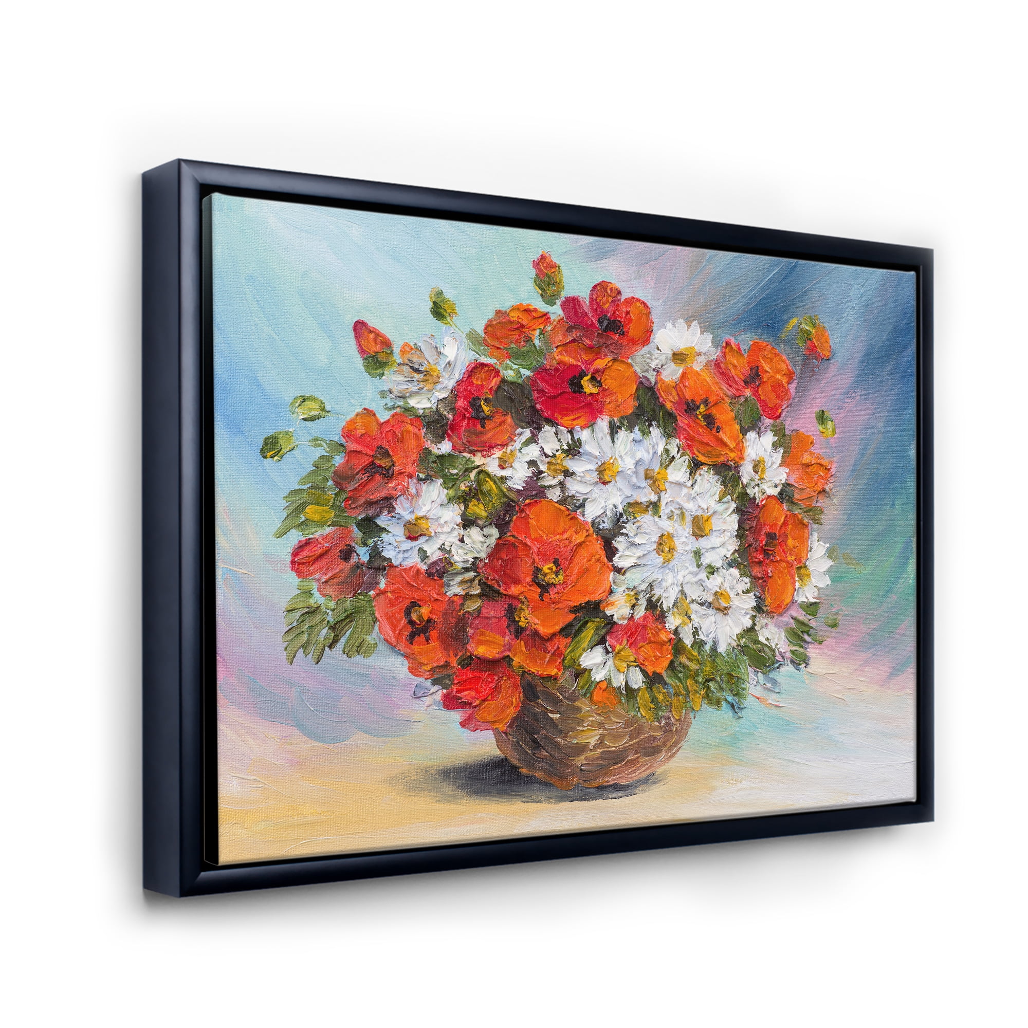 Designart 'Still Life Bouquet Of Daisies and Poppies' Traditional Framed Canvas Wall Art Print
