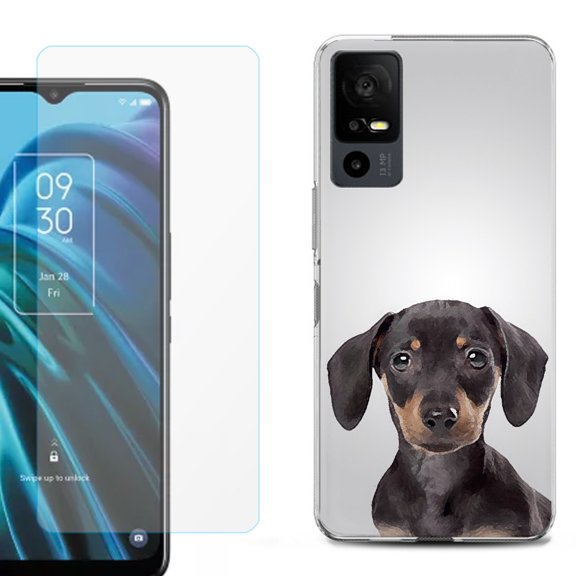 OneToughShield ® for TCL 40 XE 5G Shockproof Fashion Phone Case, with Tempered Glass Screen Protector - Dachshund Face