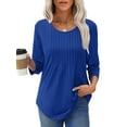 thumbnail image 3 of UVN Women Summer Blouses 3/4 Sleeves Loose Fit Shirts Ladies Pleated Crew Neck Tunic Tops, 3 of 10