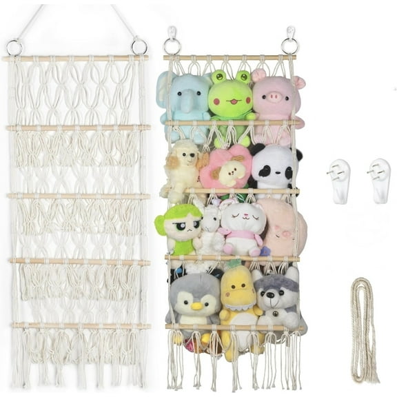 Stuffed Animal Storage 4 Layer Toys Hammock Hanging Wall Net for Kids Stuffed Toys 41 x 20 inch Long Net for Storage