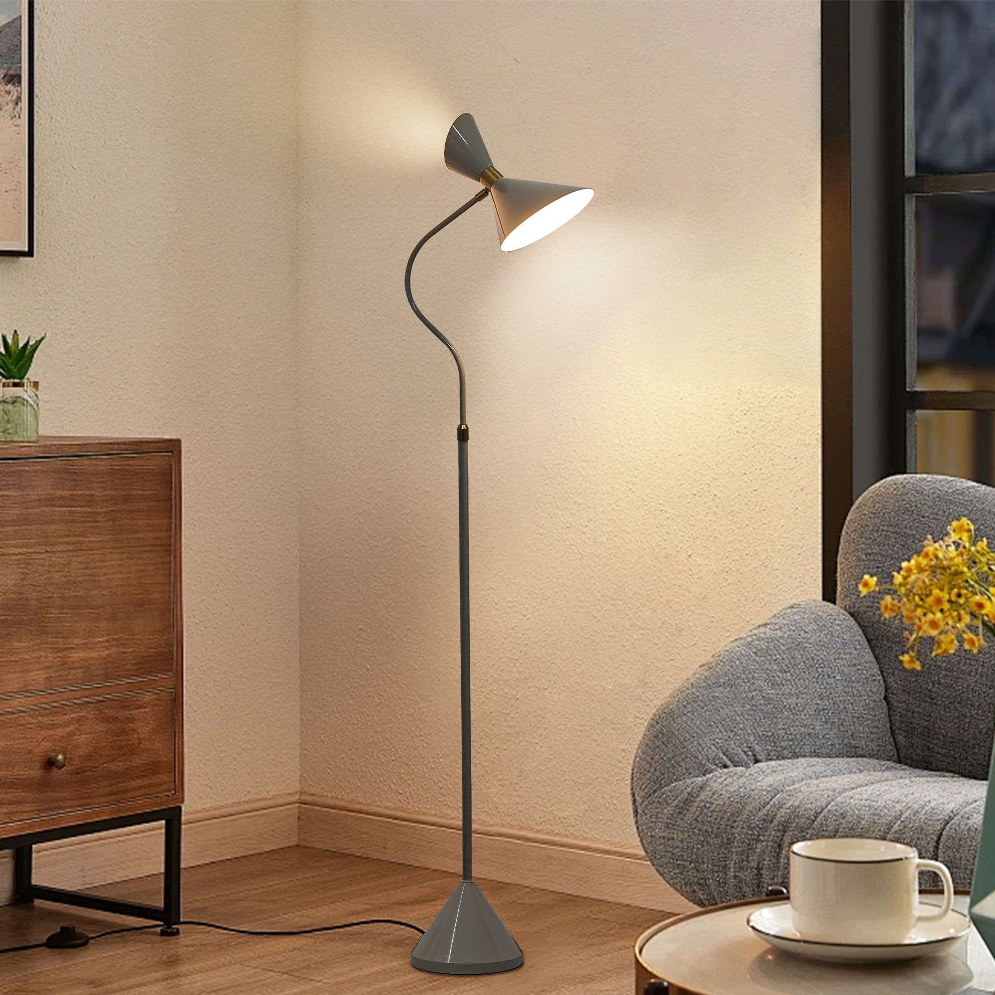 GCGAFUL Modern 70.4-Inch Floor Lamp for Living Room, Foot Switch Tall Standing Lamp with 2 LED Bulbs, 3000K Warm Light for Bedroom, Kids Room, Corners