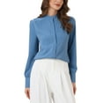 thumbnail image 4 of Camisas de manga larga con cuello de pie y botones para mujer Inspire Chic L Azul Polvoriento, 4 of 5