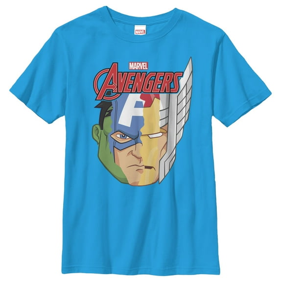 Boy's Marvel Avengers Face Split Graphic Tee Turquoise Medium