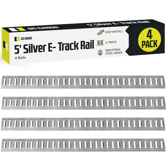 DC Cargo Mall Outdoor E Track Tie Down Rail Kit 5' (4 Pack) for Garages, Vans, Trailers, Motorcycle Tie Downs, ATV Mountings-ETrack Bar Rails–Galvanized Steel-Secure Cargo & Heavy Loads Up to 2,000lbs