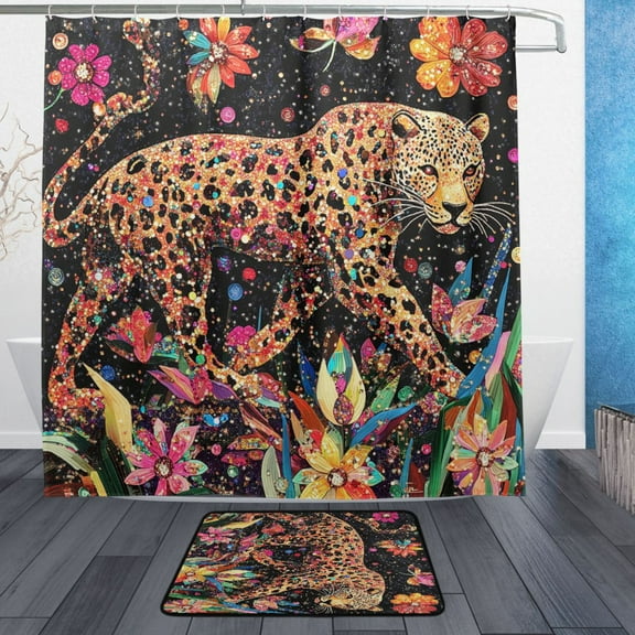 BZSMCE Shower Curtain and Bath Accessory Set,Sparkling Leopard Pattern