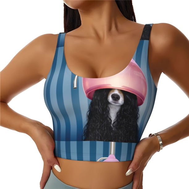 Balery Dog in Hairdresser Sujetadores deportivos con espalda cruzada para mujer, acolchados, sin costuras, de alto impacto, ideales para yoga, gimnasio, entrenamiento y fitness.-Medium