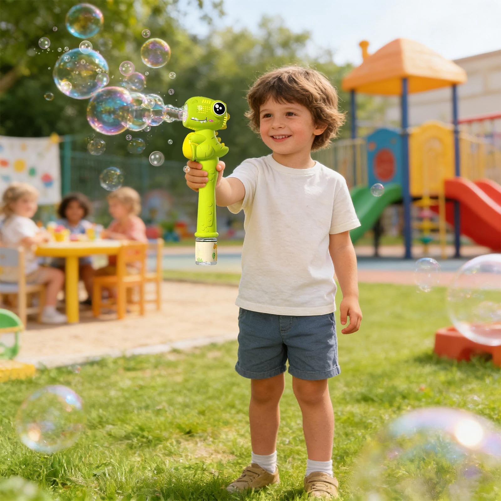 Dinosaur Bubble Wand with LED Light & Sound, 11.6” Automatic Bubble Blower , Portable Dinosaur Bubble Machine , Outdoor Summer Party Favors & Birthday Gifts