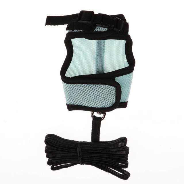 Langgg Hamster Rabbit Guinea Pig Rat Ferret Breathable Mesh Harness Leash Blue L